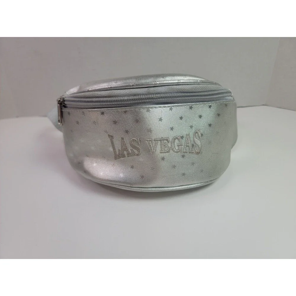 Las Vegas Silver Metallic Star Fanny Pack Waist Bag Adjustable Strap Travel